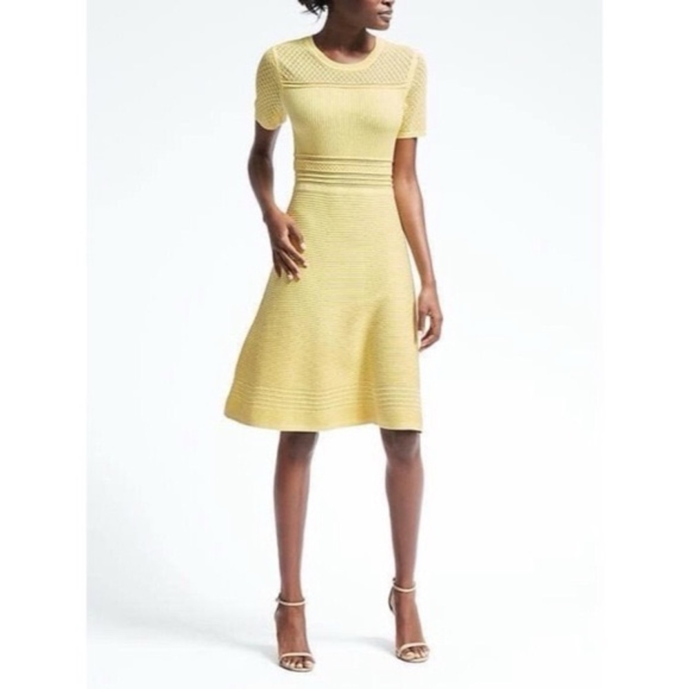 Banana Republic Yellow Knit Fit-and-Flare Dress
